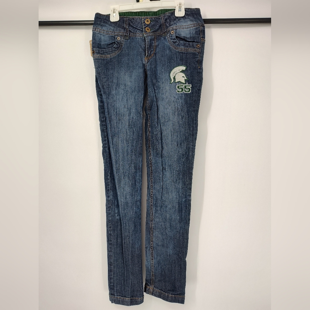 MSU Spartans Dark Wash Skinny Leg Women's Low Rise Jeans Size 3